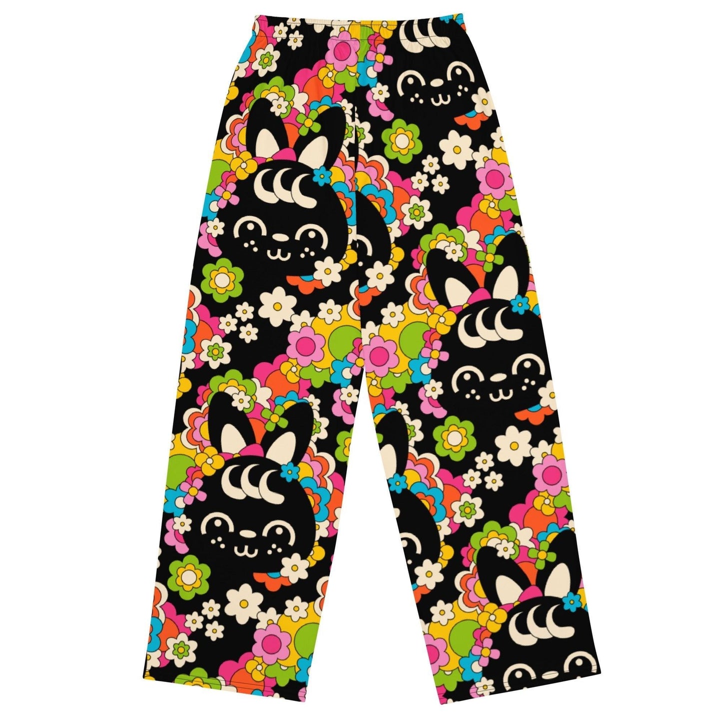 Pants - POPBUNNY black - Playful bunnies and flowers print