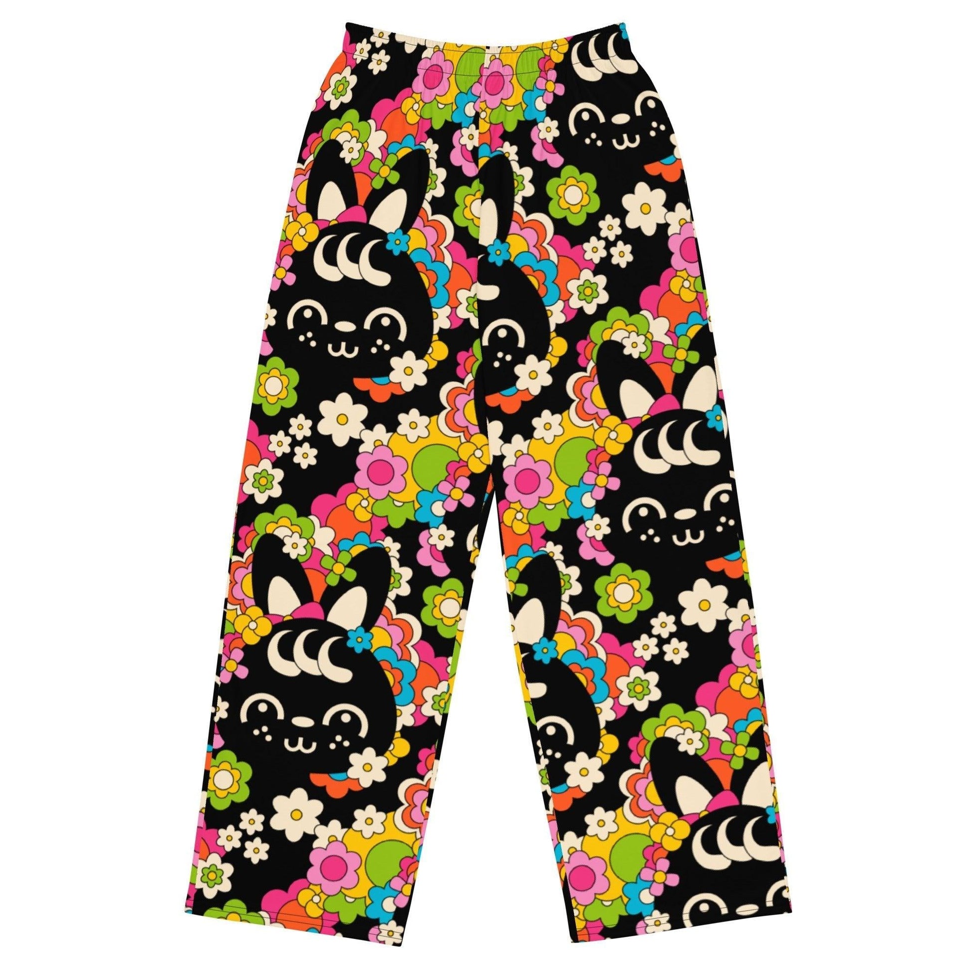 Pants - POPBUNNY black - Playful bunnies and flowers print