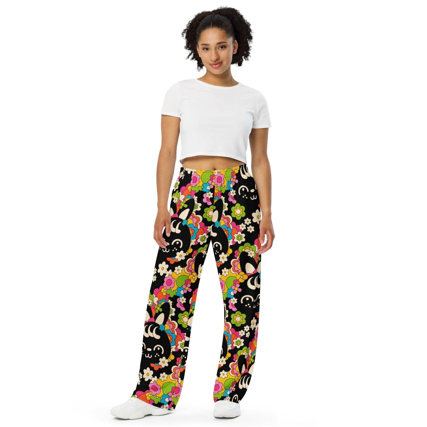 Pants - POPBUNNY black - Playful bunnies and flowers print 6XL