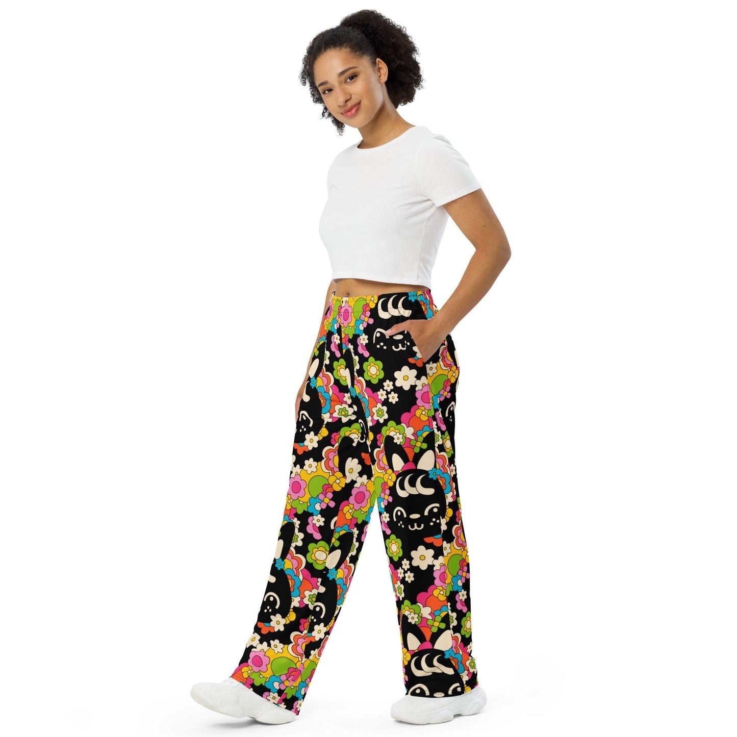 Pants - POPBUNNY black - Playful bunnies and flowers print