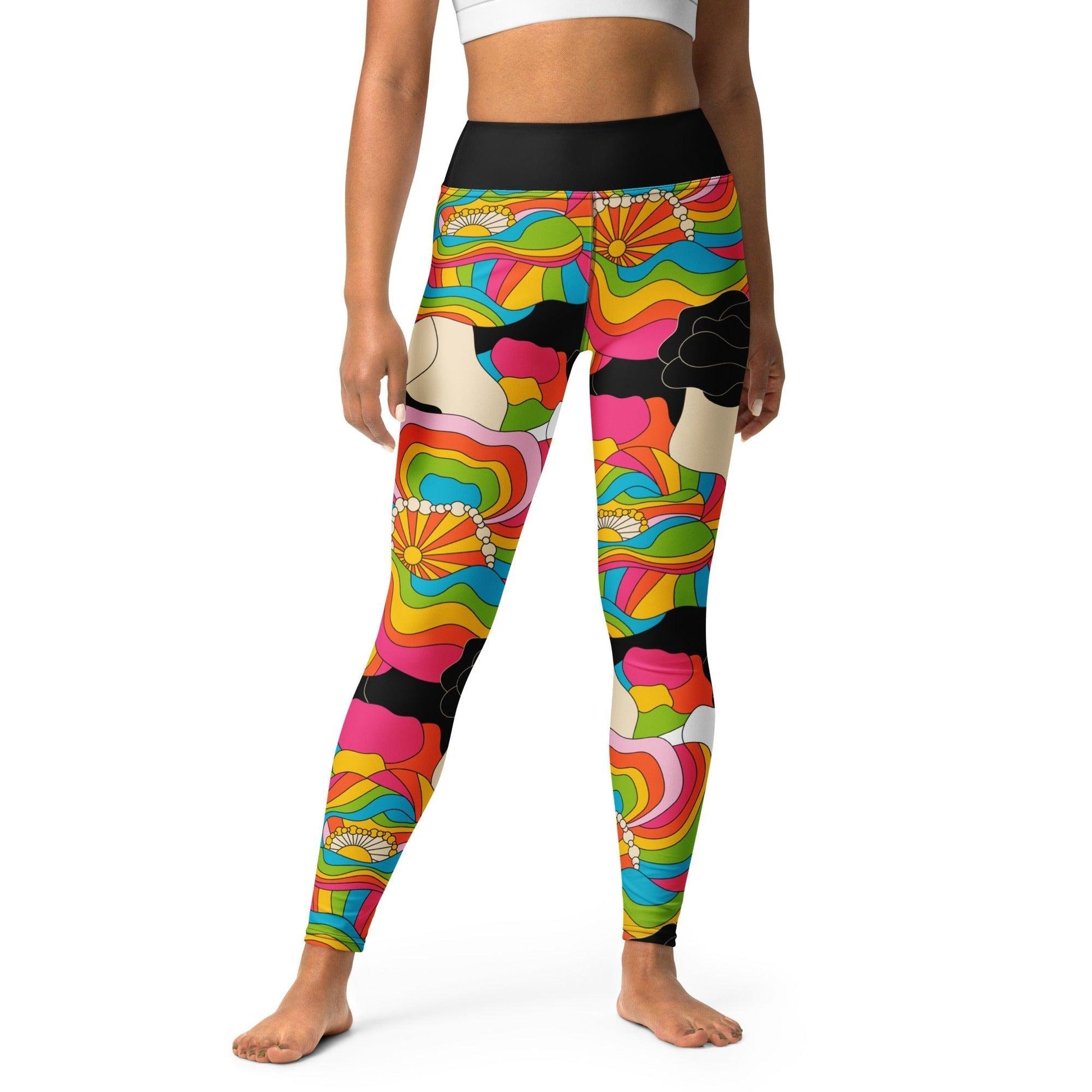 Yoga leggings -2- RAINBOW POPPY - Bold rainbow poppies print XL