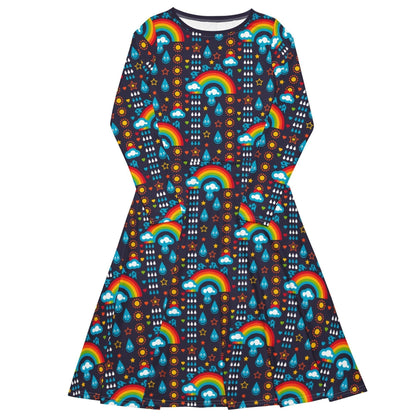 Midi dress - RAINBOWPHANT blue - Rainbows and elephants print 6XL