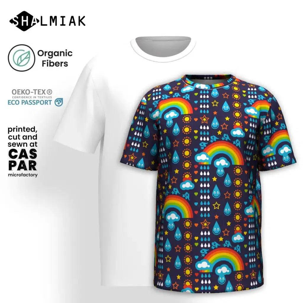 Organic cotton t-shirt - RAINBOWPHANT blue - Rainbows and elephants print