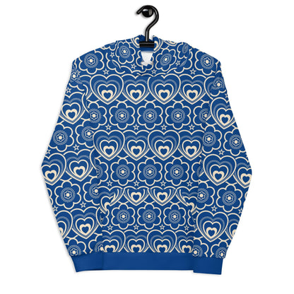 Hoodie - RAMONA blue - Simple hearts and flowers print 6XL