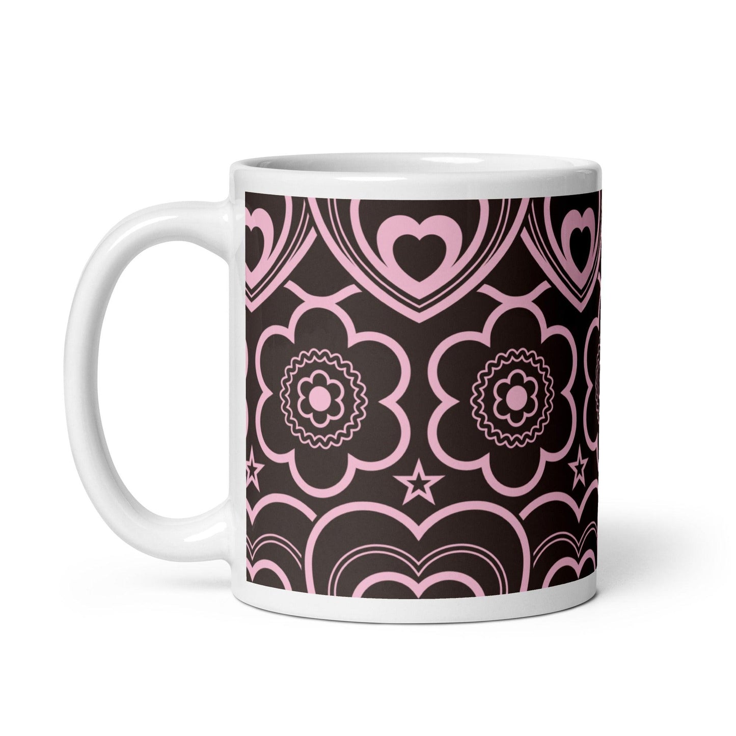 Mug - RAMONA pink brown - Simple hearts and flowers print
