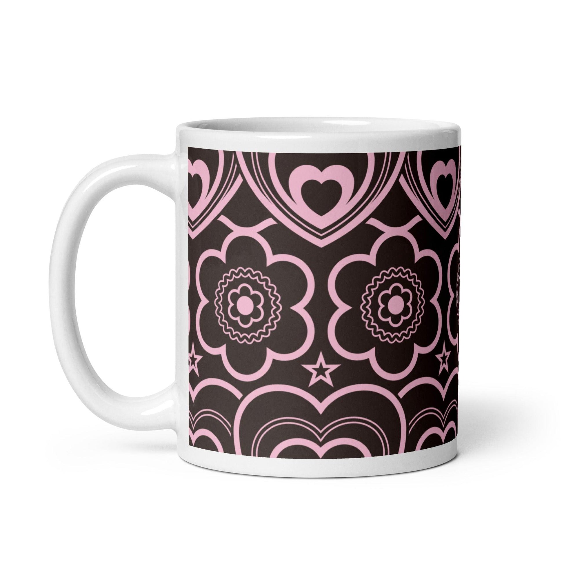 Mug - RAMONA pink brown - Simple hearts and flowers print