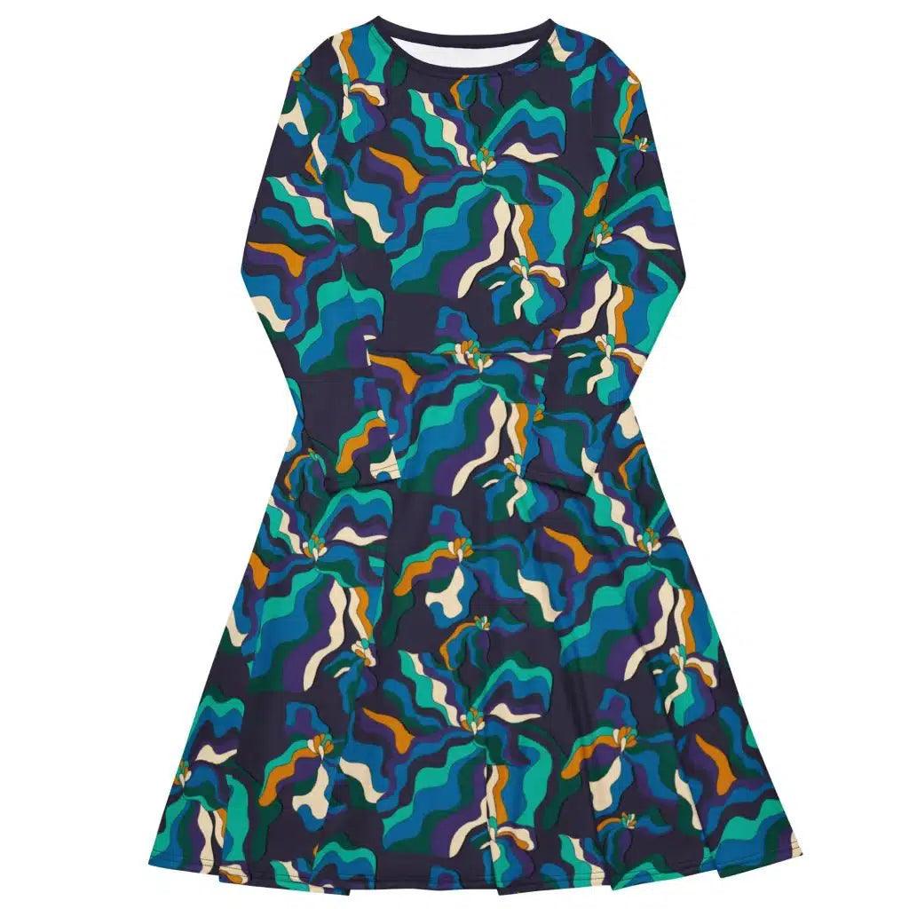 Midi dress - SASSY IRIS purple - Bold iris flower print