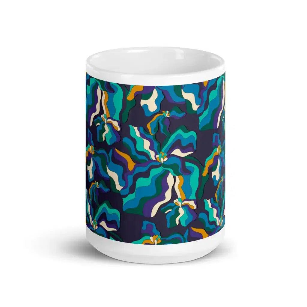 Mug - SASSY IRIS purple - Bold iris flower print 15oz