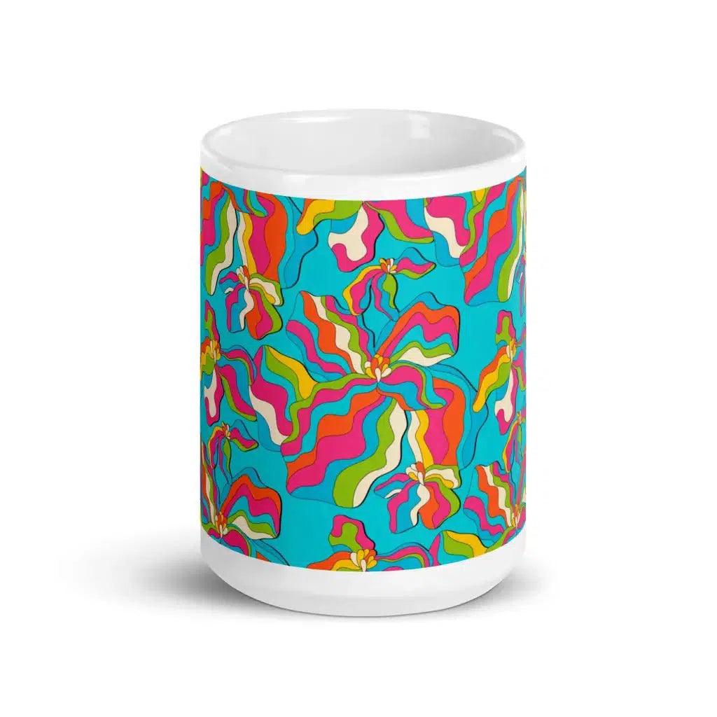 Mug - SASSY IRIS turquoise - Bold iris flower print 15oz