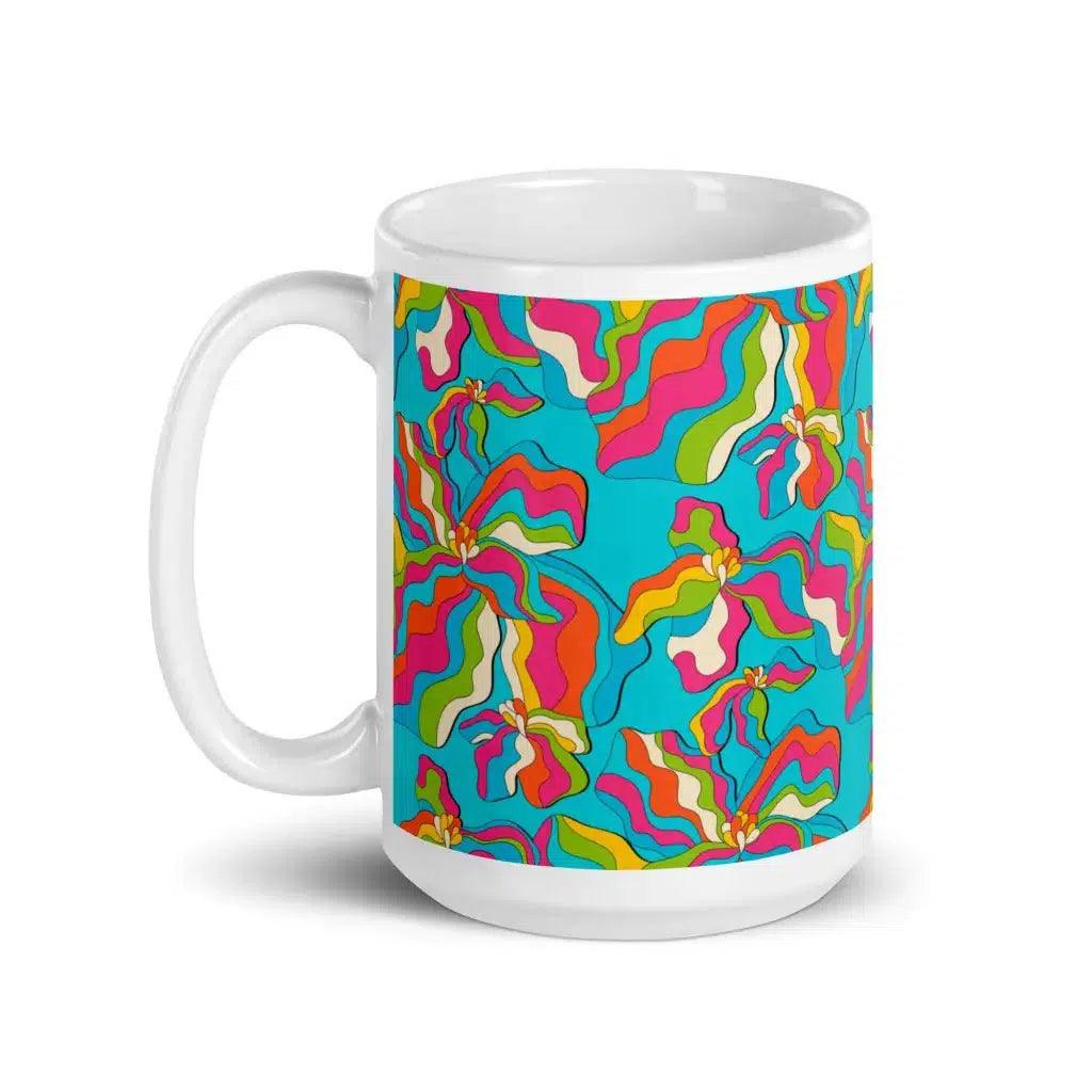 Mug - SASSY IRIS turquoise - Bold iris flower print