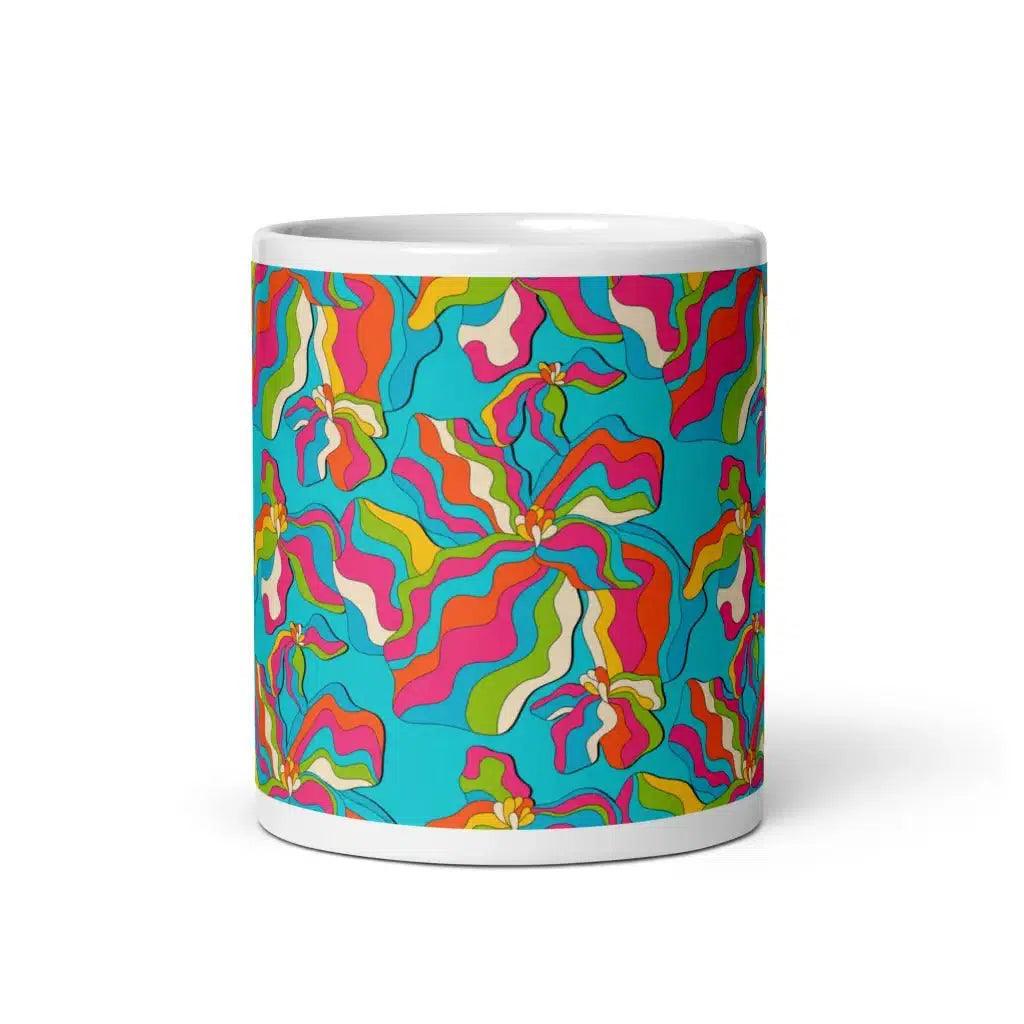 Mug - SASSY IRIS turquoise - Bold iris flower print 11oz