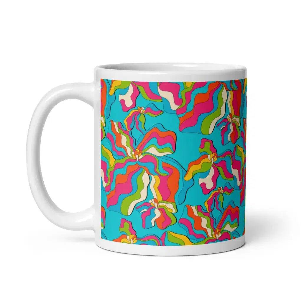 Mug - SASSY IRIS turquoise - Bold iris flower print
