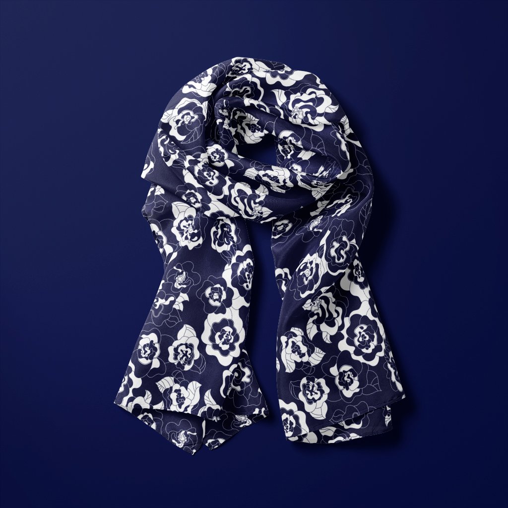 Scarf - SERENITY navy - Simple elegant flower print