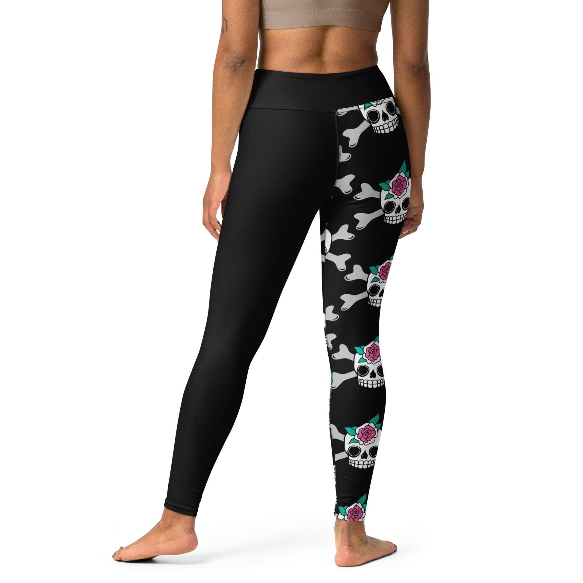 Yoga leggings - SKULLROSE black - Skulls and roses print