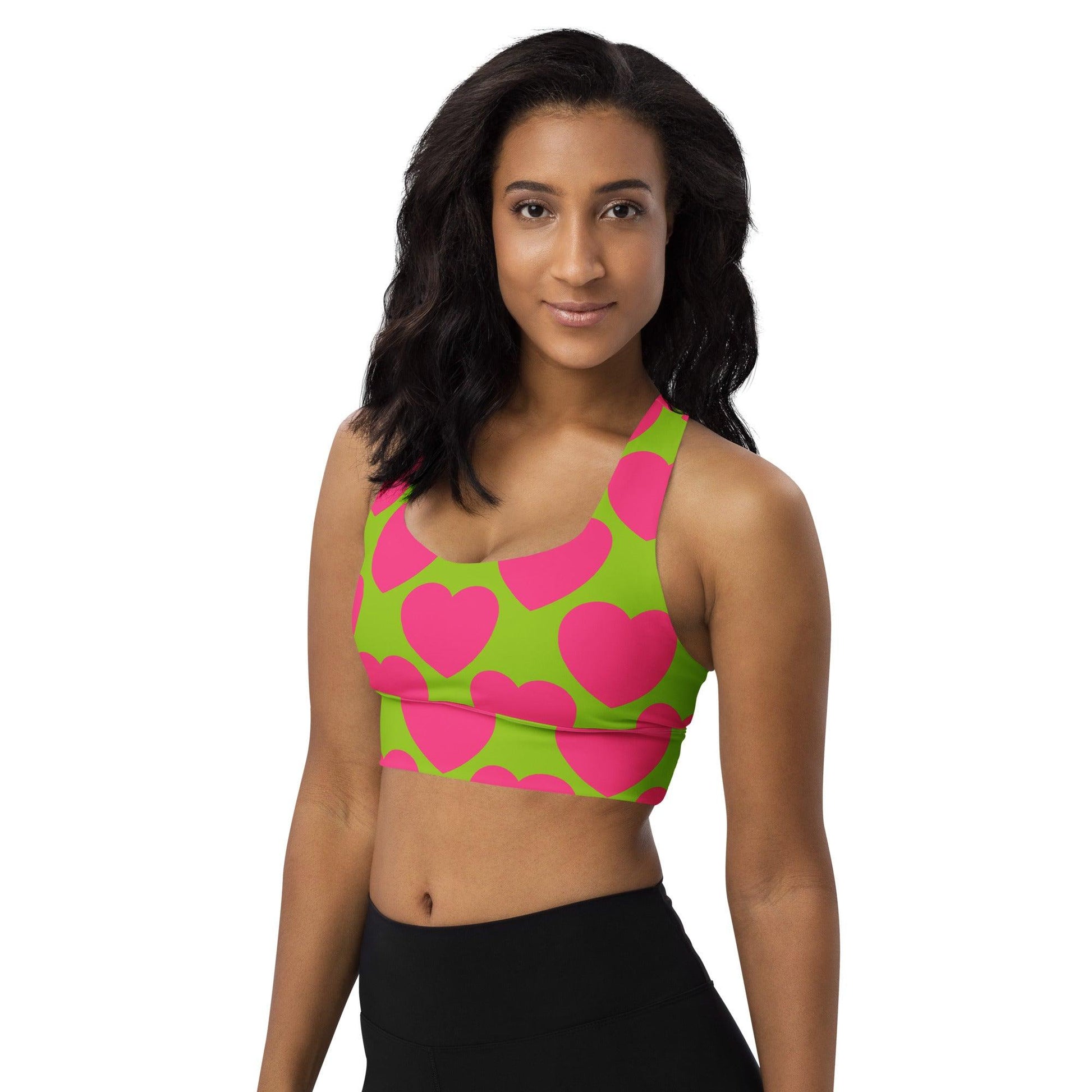Sports Bra - ELLIE LOVE pink lime - Bold Heart Print