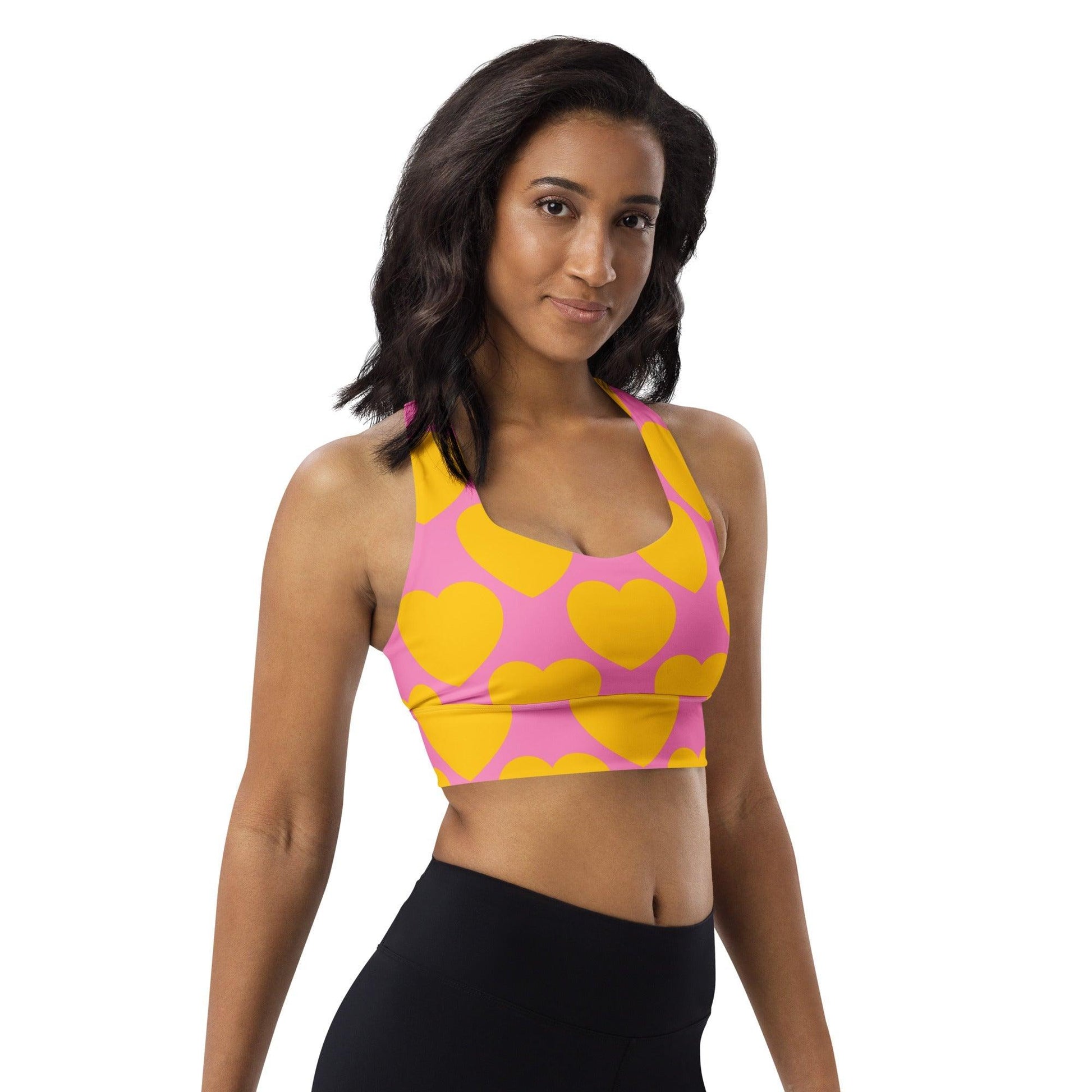 Sports Bra - ELLIE LOVE yellow pink - Bold Heart Print
