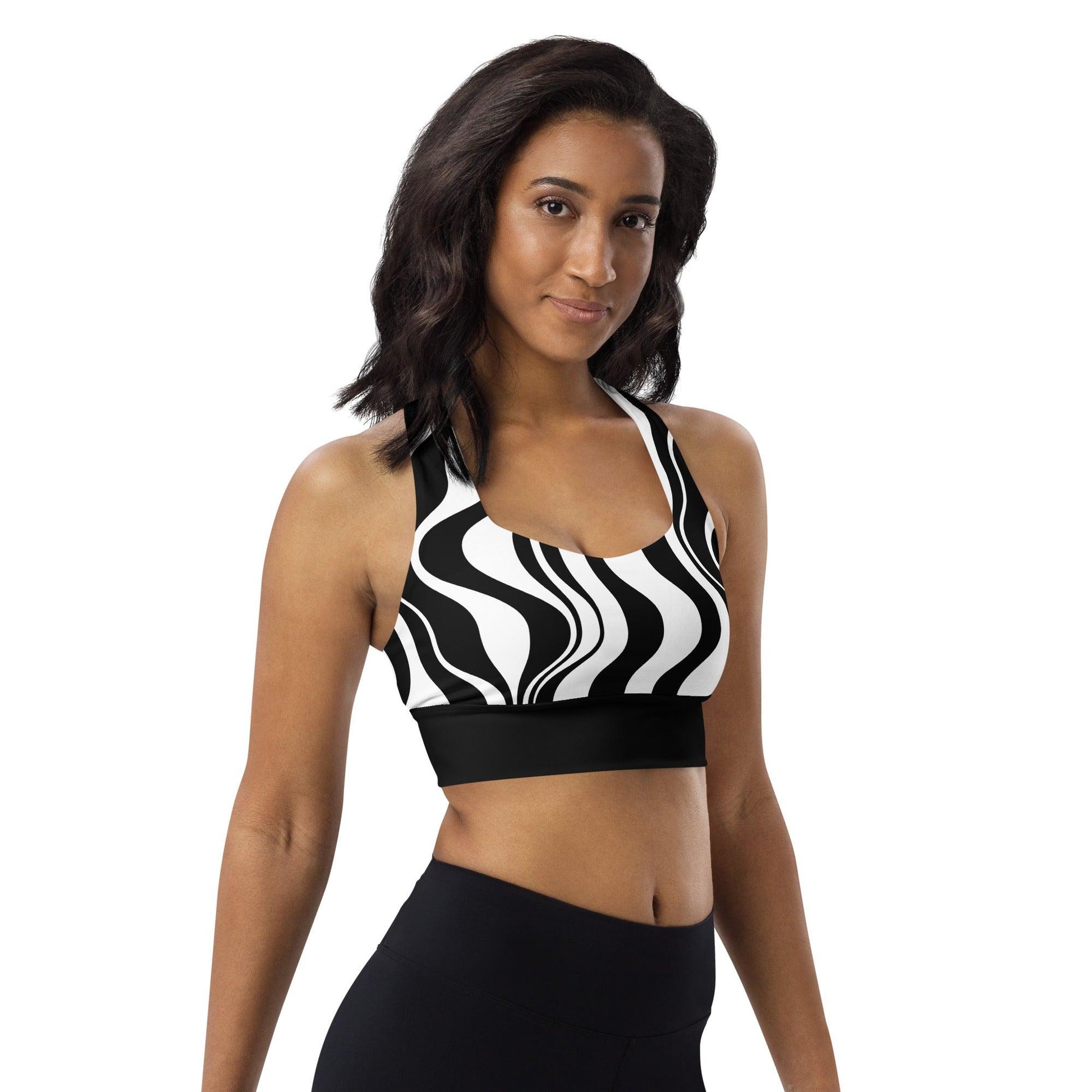Sports bra - ENERGY WAVES bw - Wavy stripe print