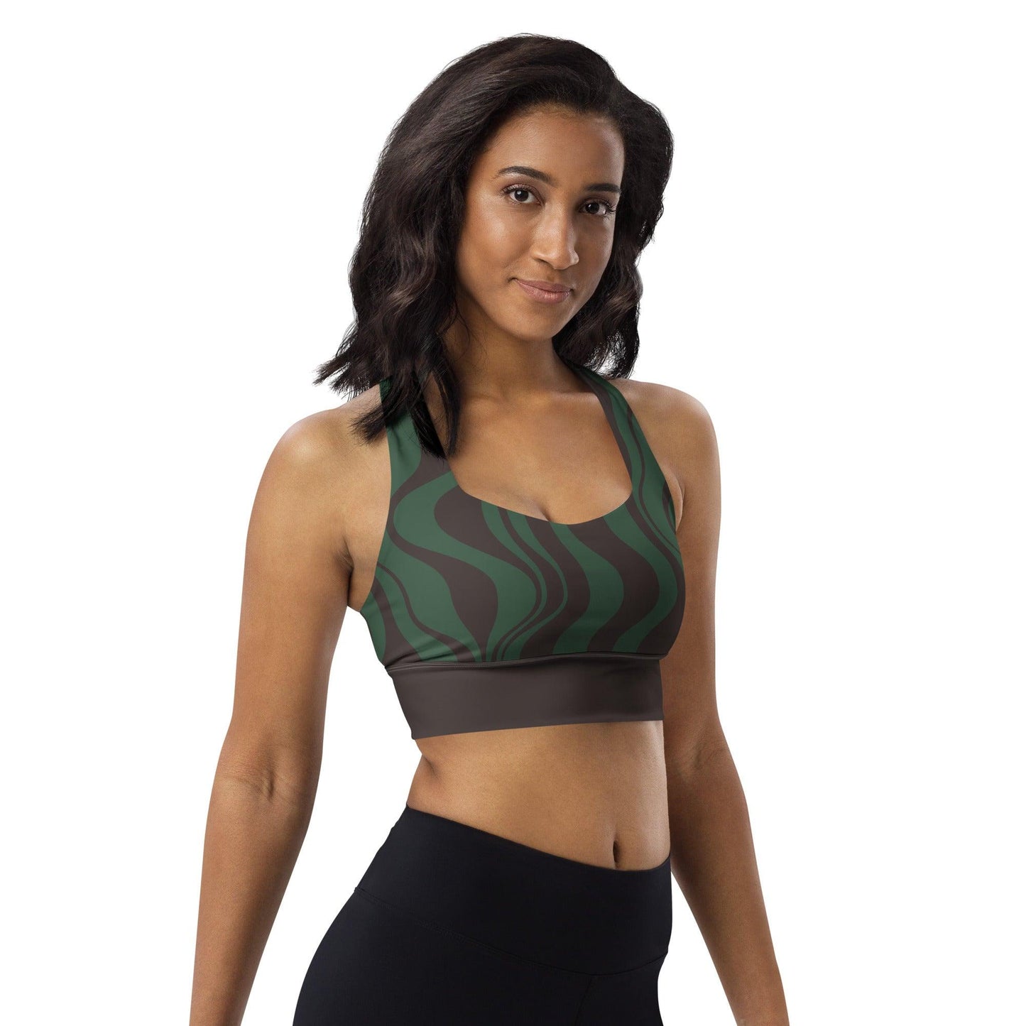 Sports bra - ENERGY WAVES forest - Wavy stripe print