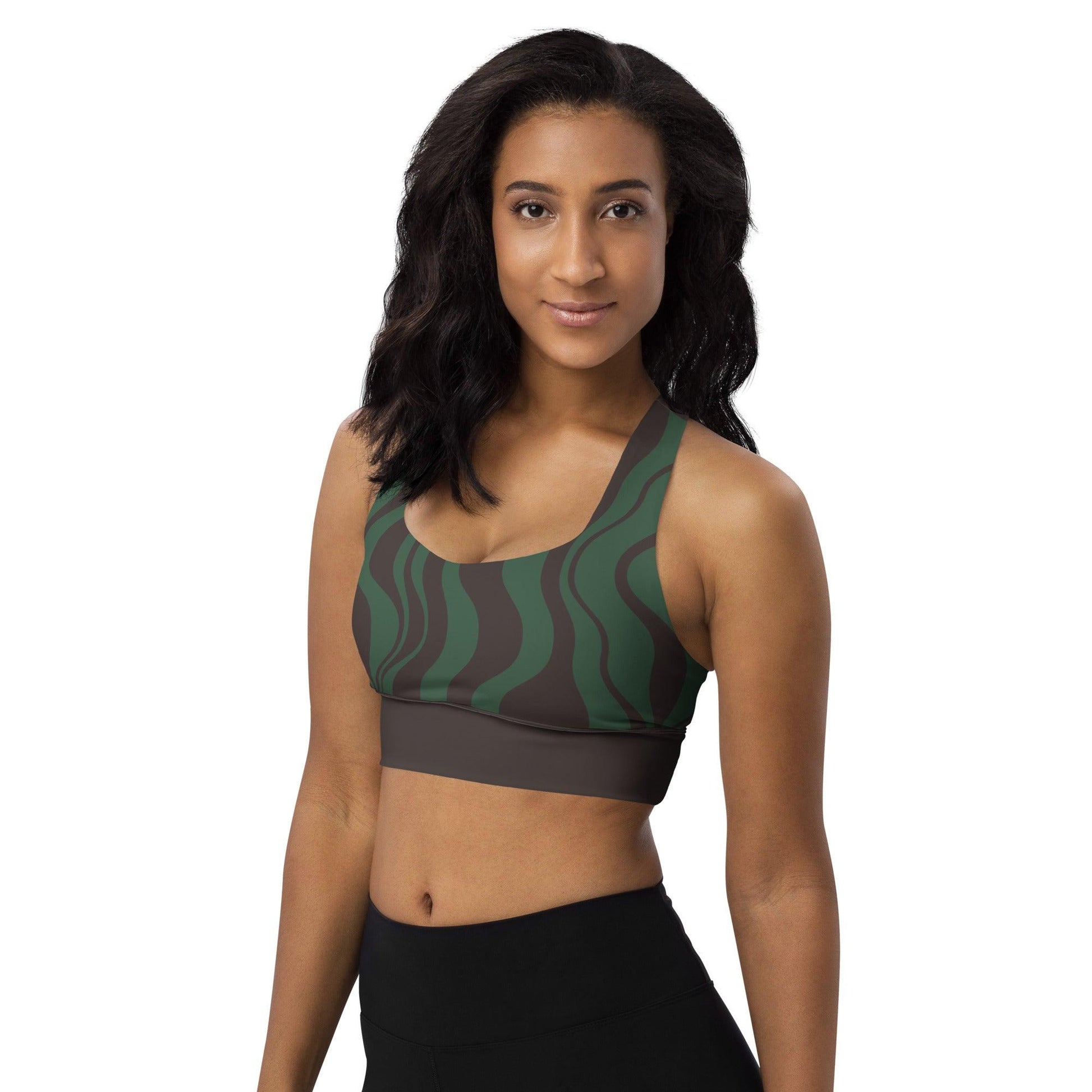 Sports bra - ENERGY WAVES forest - Wavy stripe print