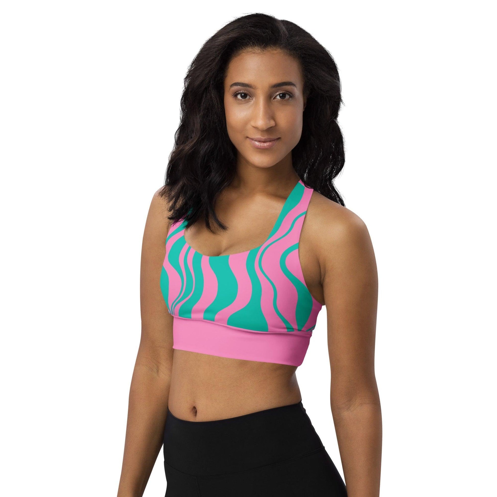 Sports bra - ENERGY WAVES pink mint - Wavy stripe print
