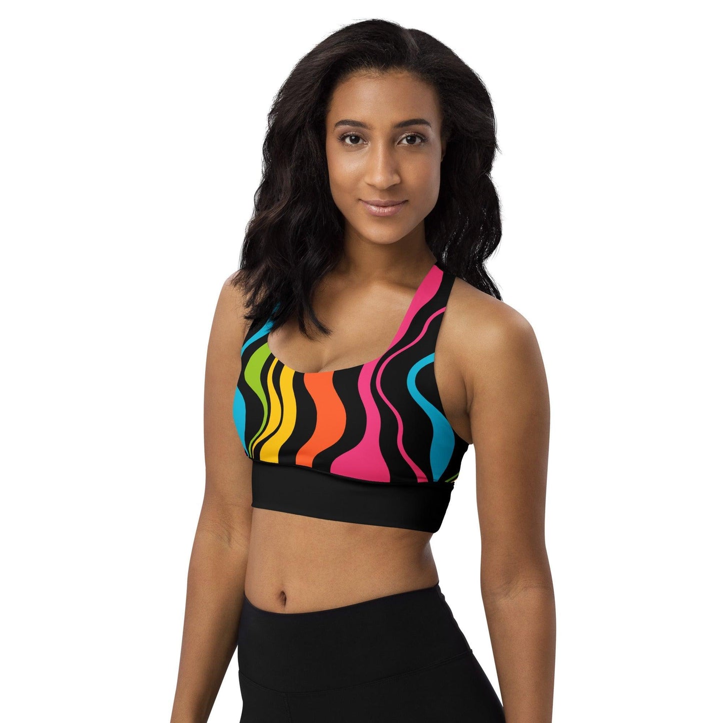 Sports bra - ENERGY WAVES rainbow - Wavy stripe print