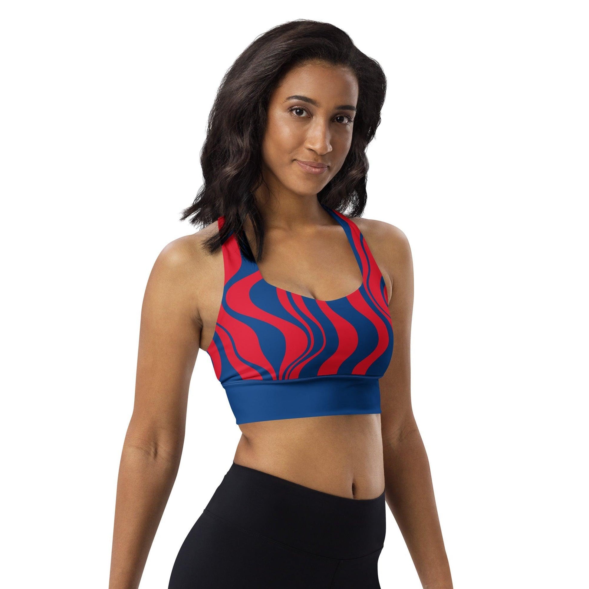 Sports bra - ENERGY WAVES red blue - Wavy stripe print