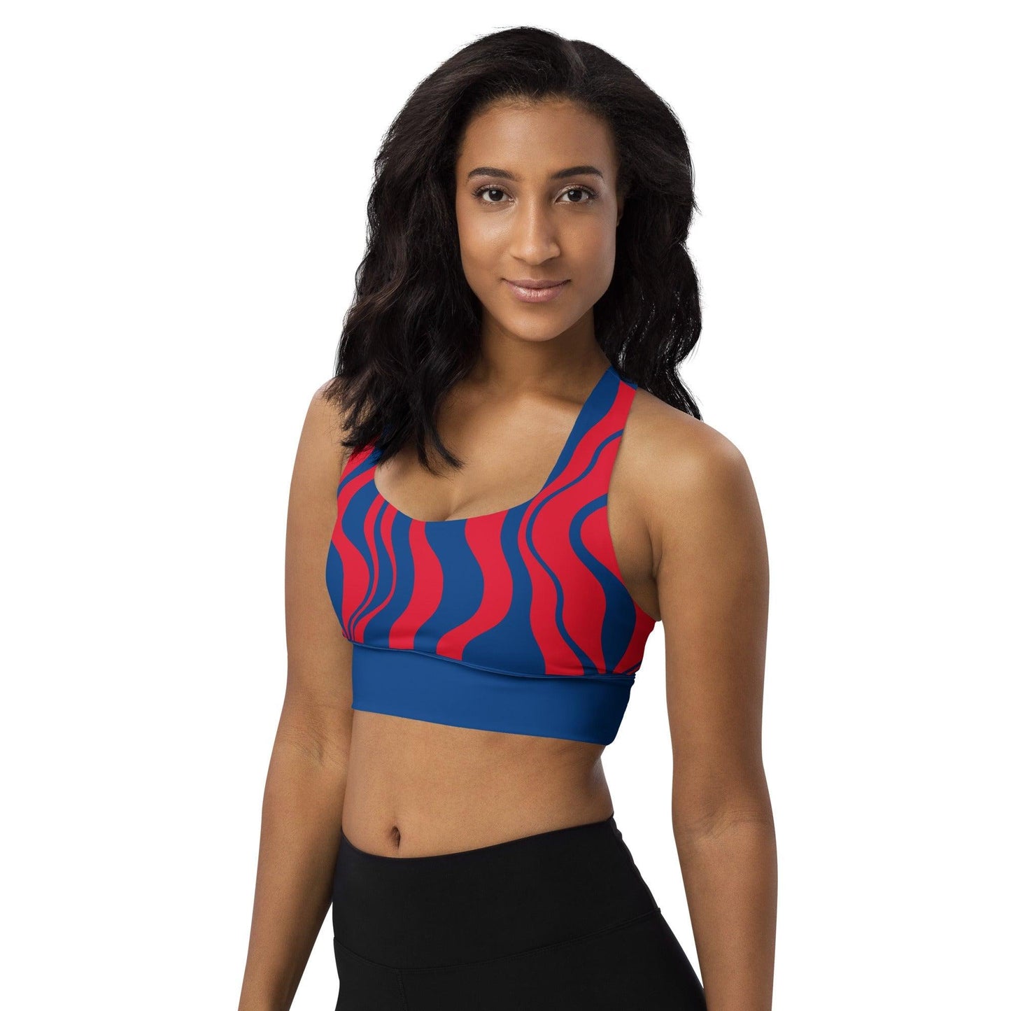 Sports bra - ENERGY WAVES red blue - Wavy stripe print