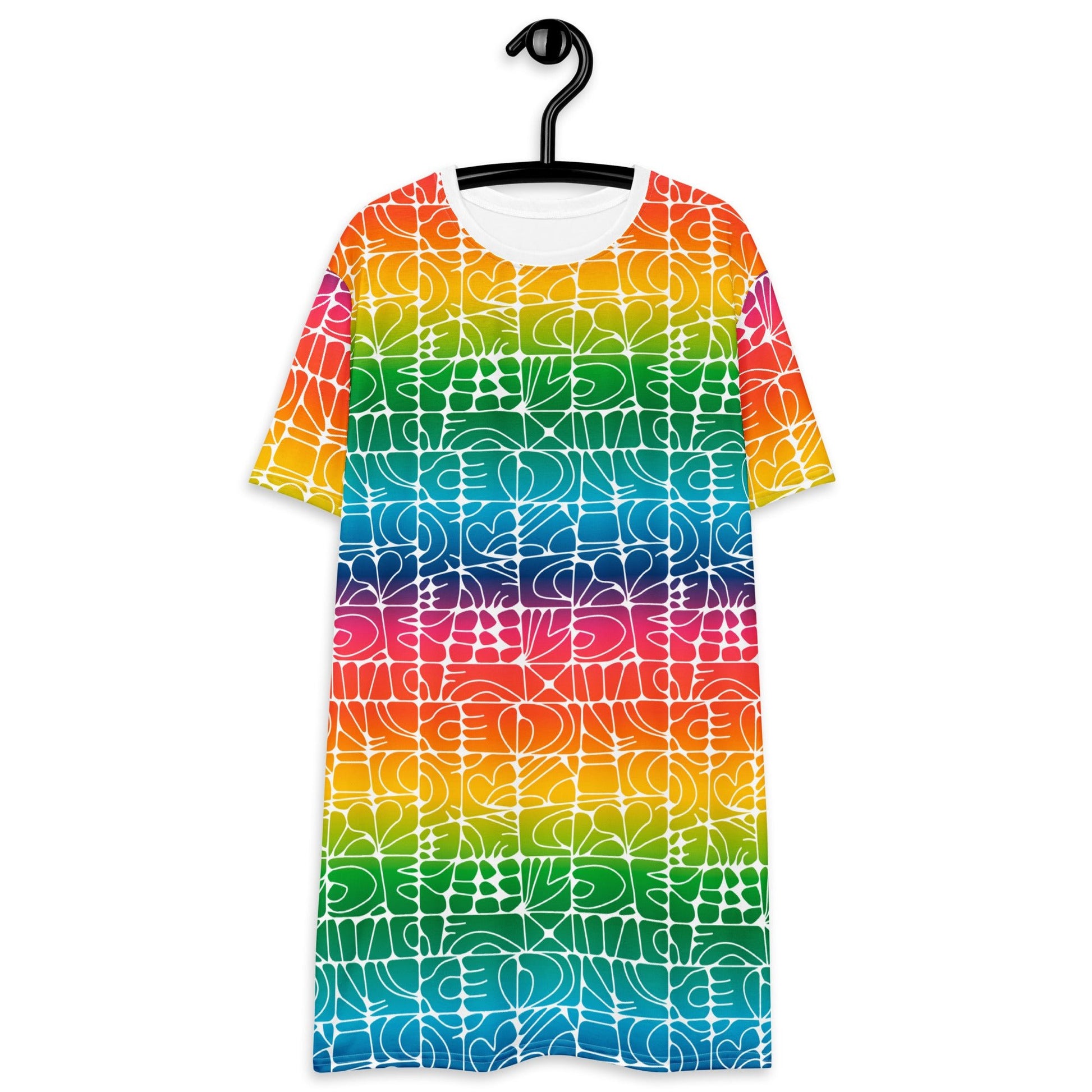 T-shirt dress - STONE SPIRIT rainbow white - Graphic stone shapes print 6XL