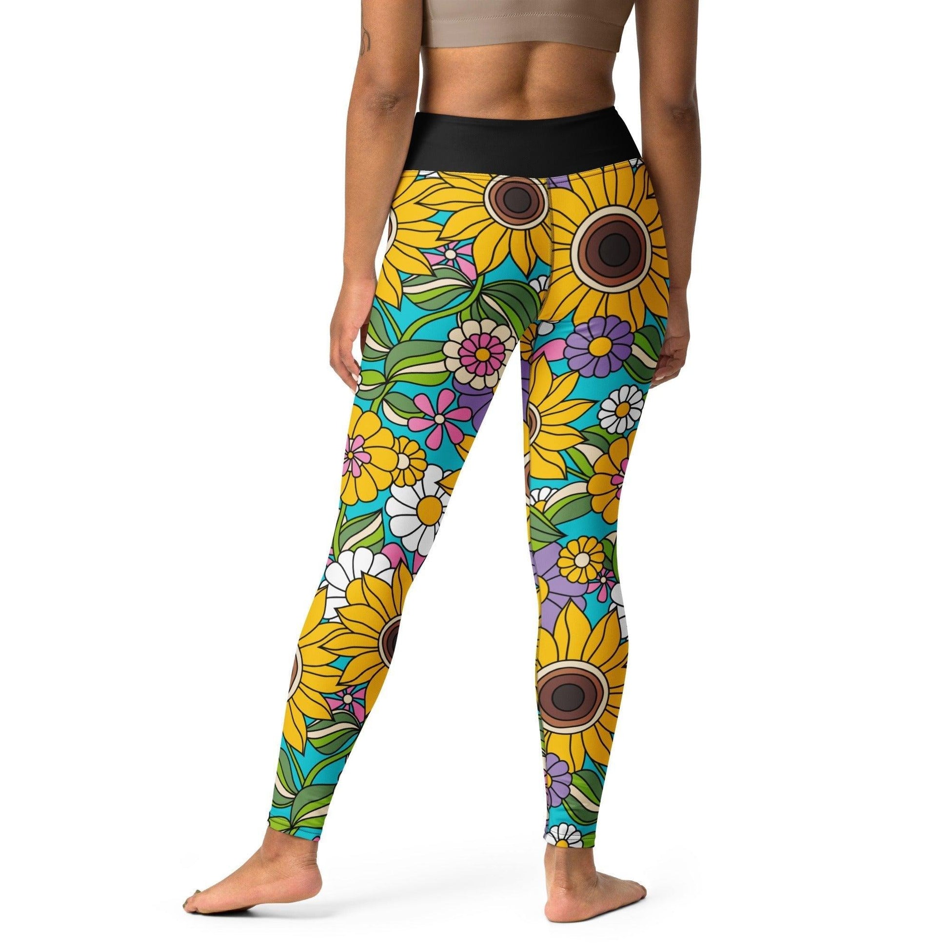Yoga leggings -2- SUNDANCE turquoise - Bold sunflower print