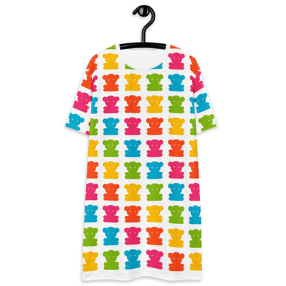 T-Shirt Dress - SWEET TEDDY happy white