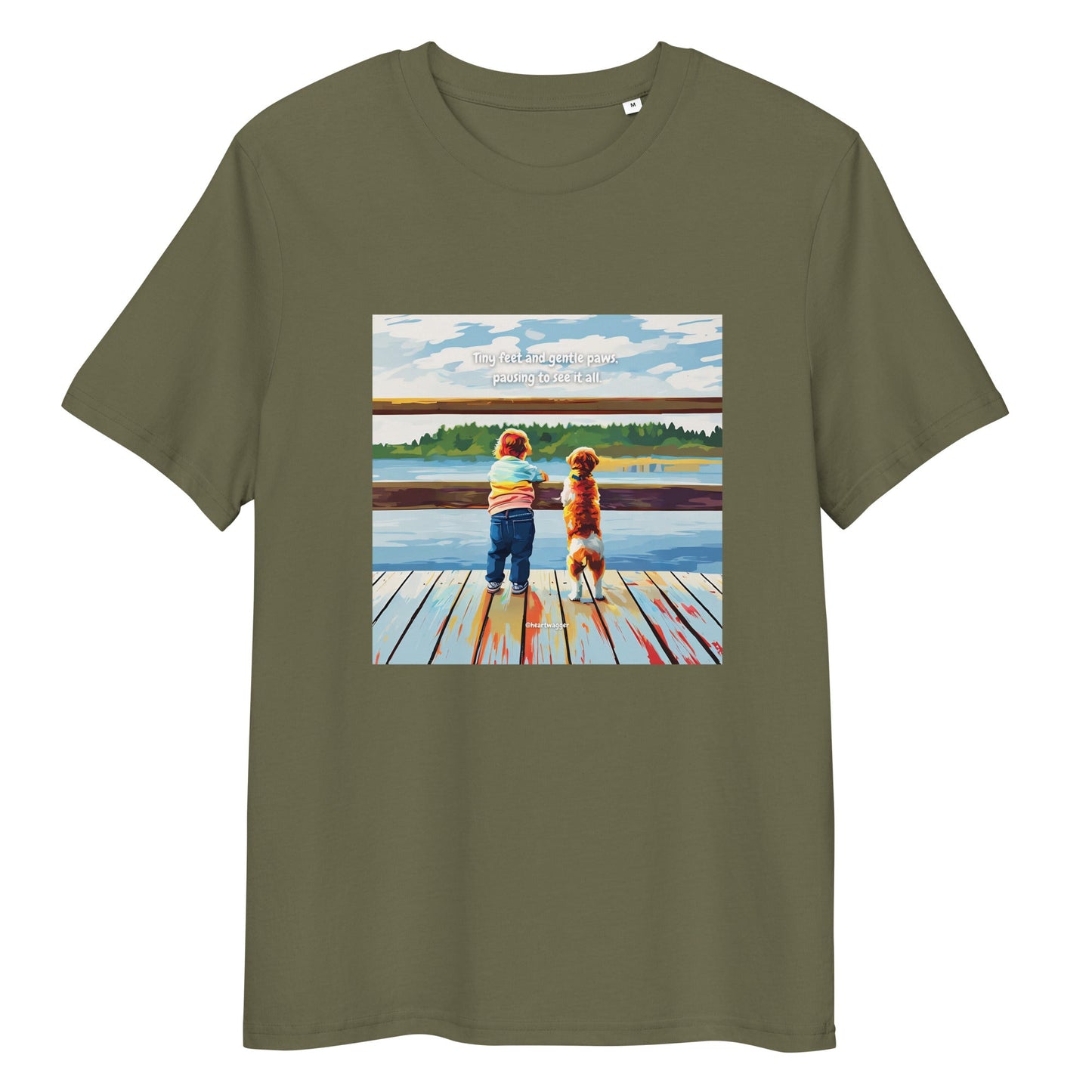 T-Shirt - Tiny feet and gentle paws, pausing to see it all Khaki
