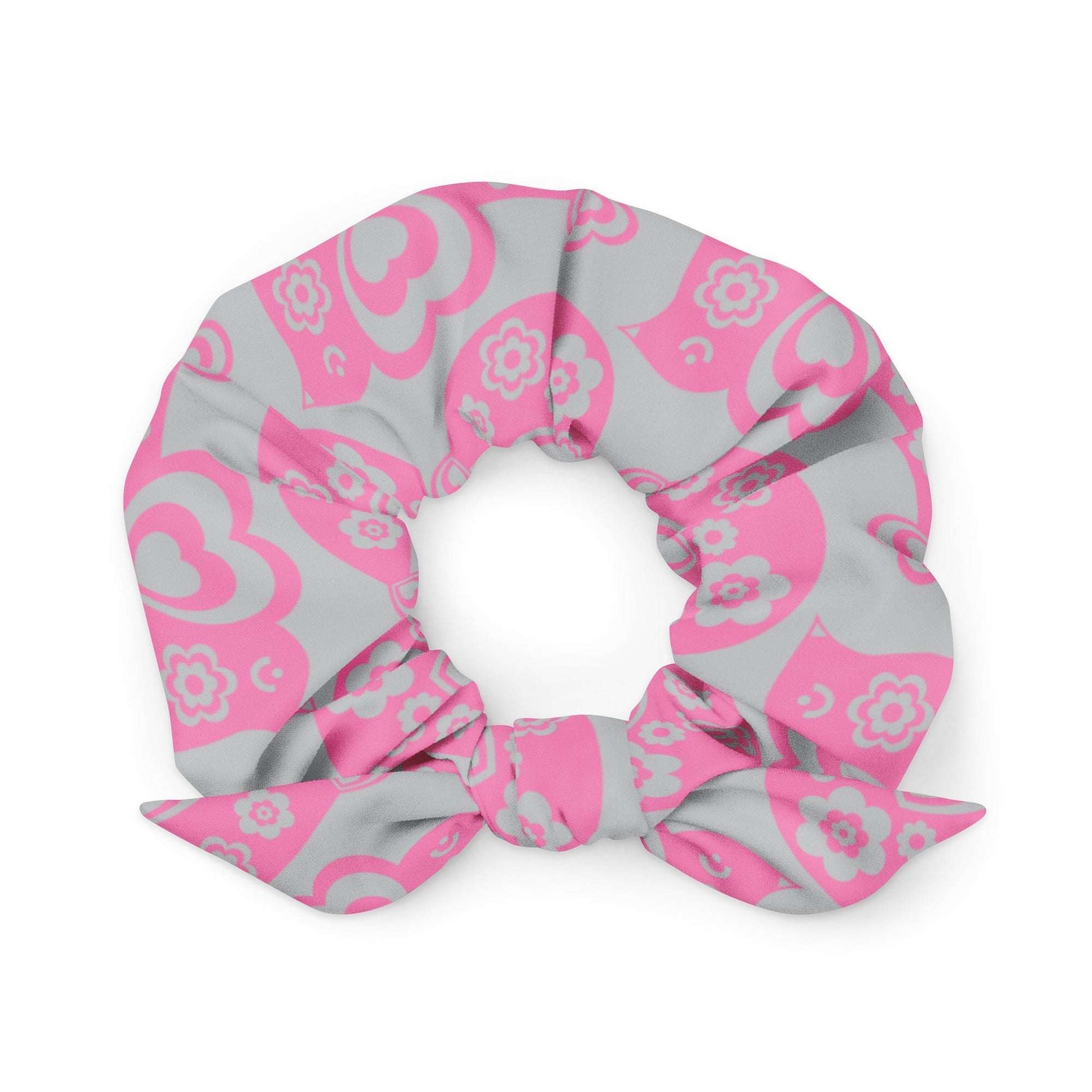 Scrunchie - TWEET LOVE pink grey - Birds and hearts print Default Title