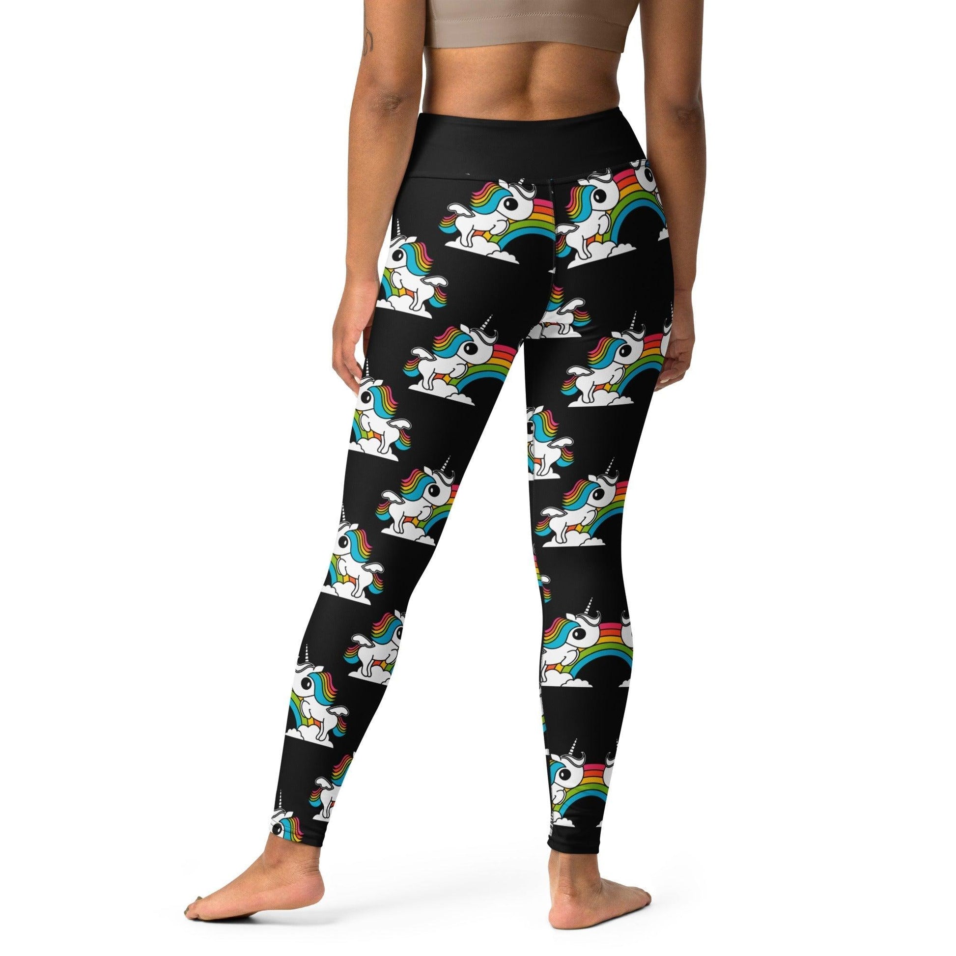 Yoga leggings -2- UNIQUE black - Unicorns and rainbows print