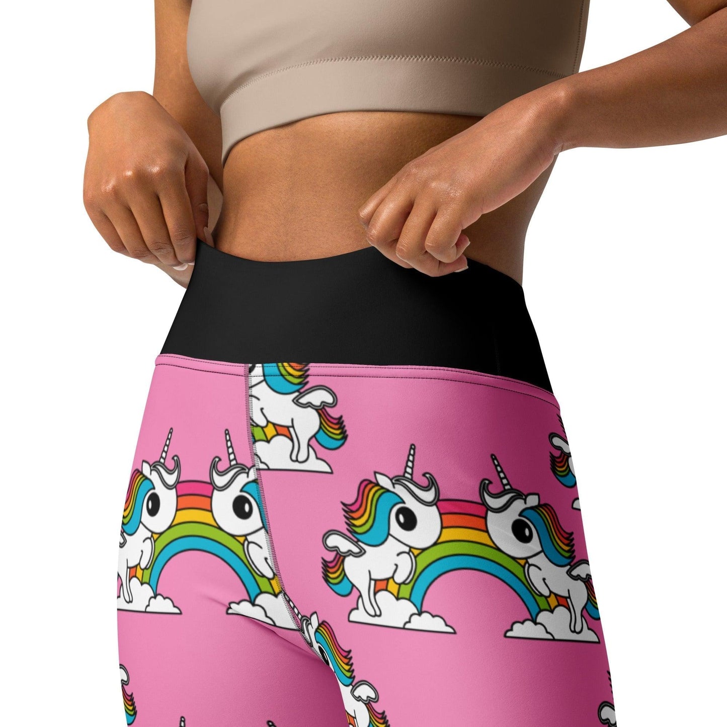 Yoga leggings -2- UNIQUE pink - Unicorns and rainbows print
