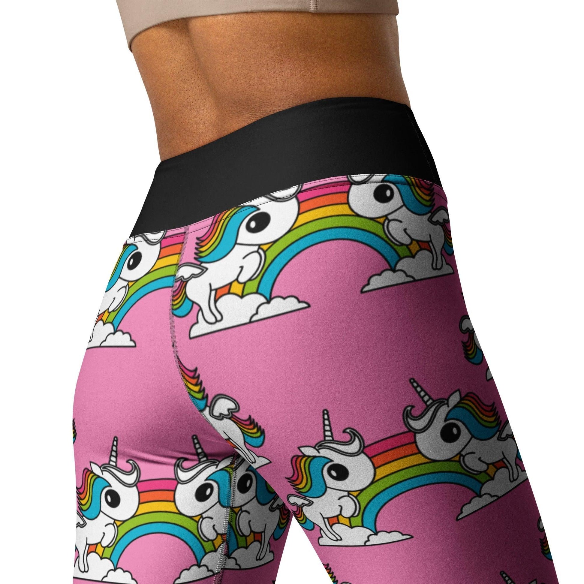 Yoga leggings -2- UNIQUE pink - Unicorns and rainbows print
