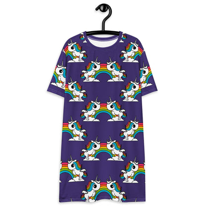 T-shirt dress - UNIQUE purple - Unicorns and rainbows print 6XL