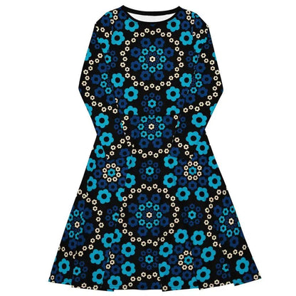 Midi dress - YESTERDAY blue - Graphic retro floral print